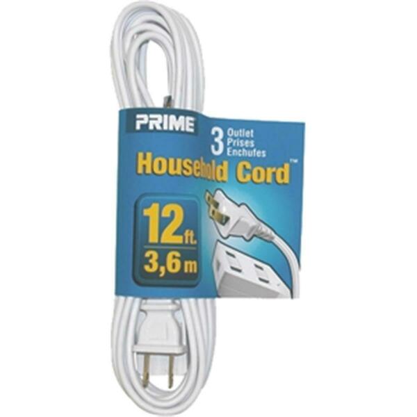 Prime EC660612 12 ft. 16 - 02 - 15 Spt-2 White 3-Outlet Household Extension Cord 54732100361